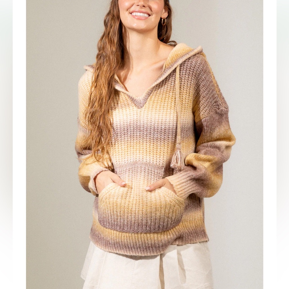 35 Boho Mocha and Mustard Ombre Hooded
Sweater - Picture 1 of 6